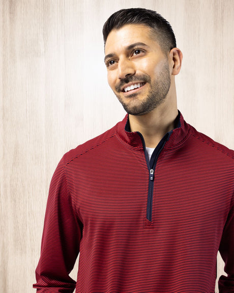 Cutter & Buck Men's Virtue Recycled Micro Stripe Featherlight Pique Quarter Zip Pullover-1