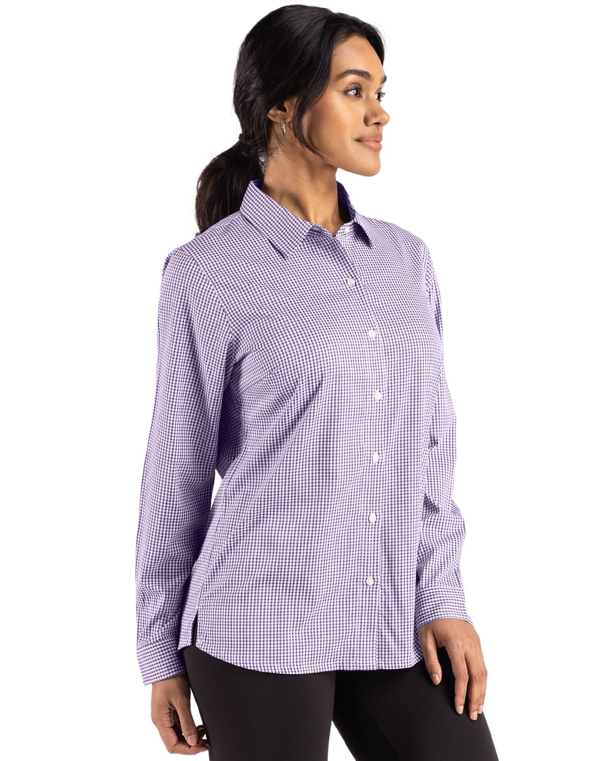 Cutter & Buck Women's Skyline Recycled Gingham Long Sleeve Spread Collar Dress Shirt-6