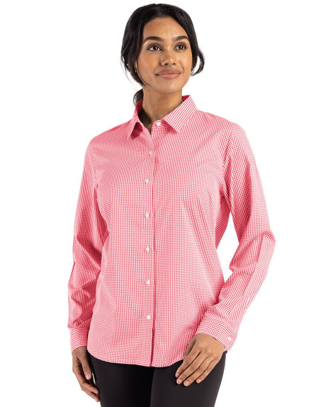 Cutter & Buck Women's Skyline Recycled Gingham Long Sleeve Spread Collar Dress Shirt-1