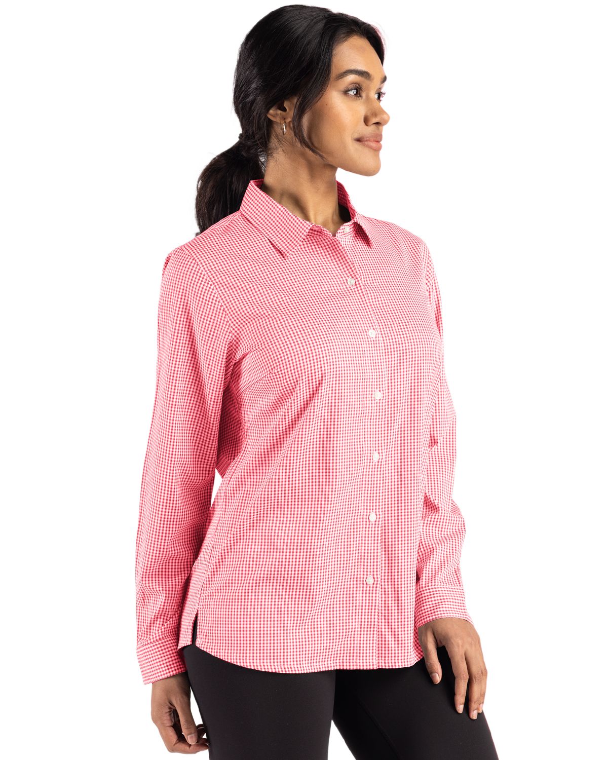 Cutter & Buck Women's Skyline Recycled Gingham Long Sleeve Spread Collar Dress Shirt-3