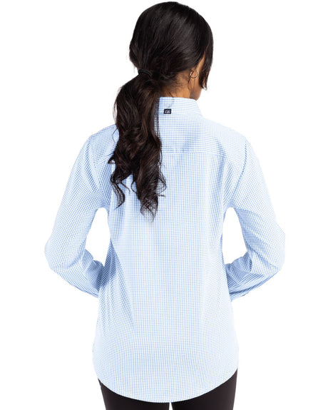 Cutter & Buck Women's Skyline Recycled Gingham Long Sleeve Spread Collar Dress Shirt-1