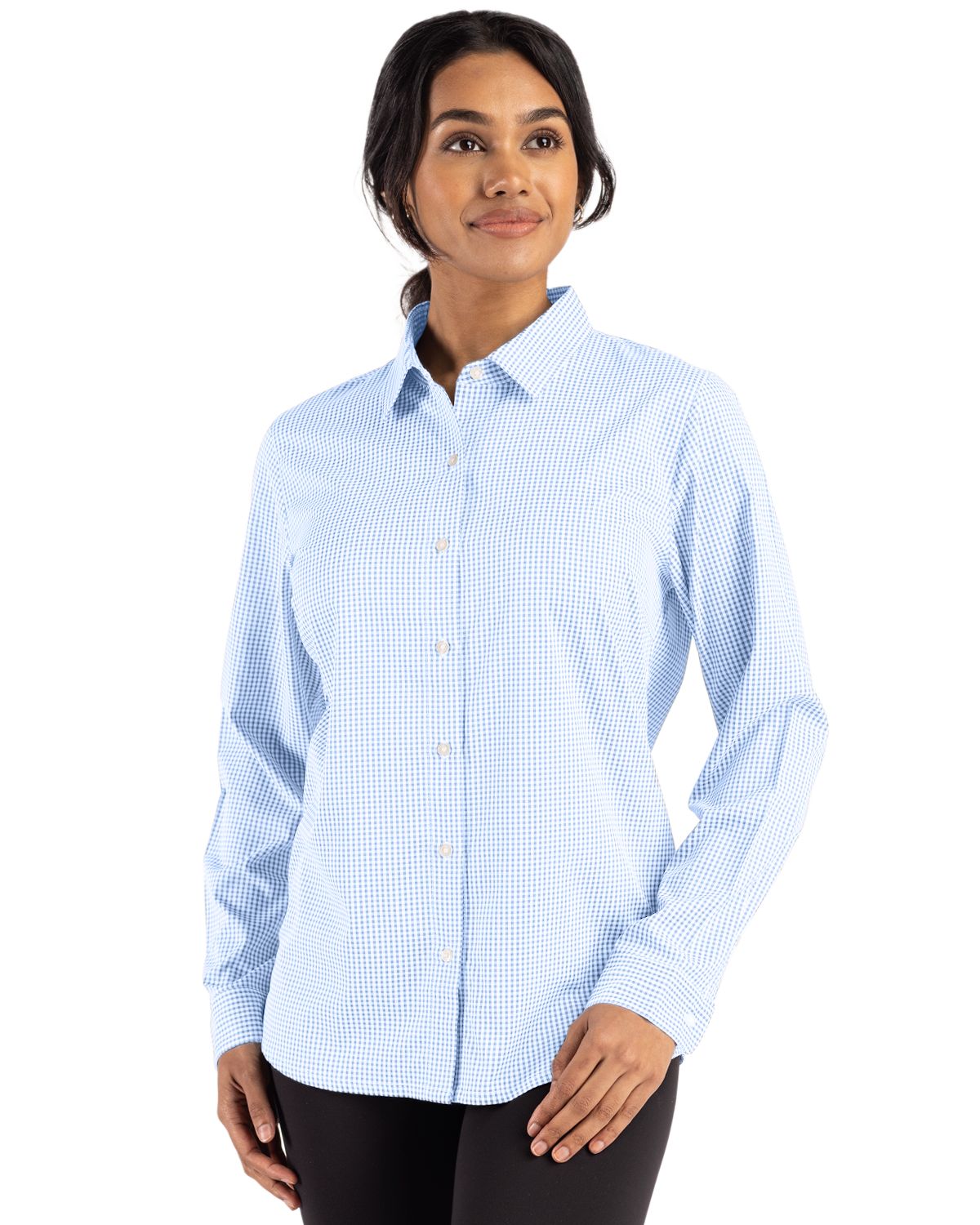 Cutter & Buck Women's Skyline Recycled Gingham Long Sleeve Spread Collar Dress Shirt-3