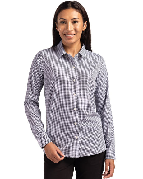 Cutter & Buck Women's Skyline Recycled Gingham Long Sleeve Spread Collar Dress Shirt-1