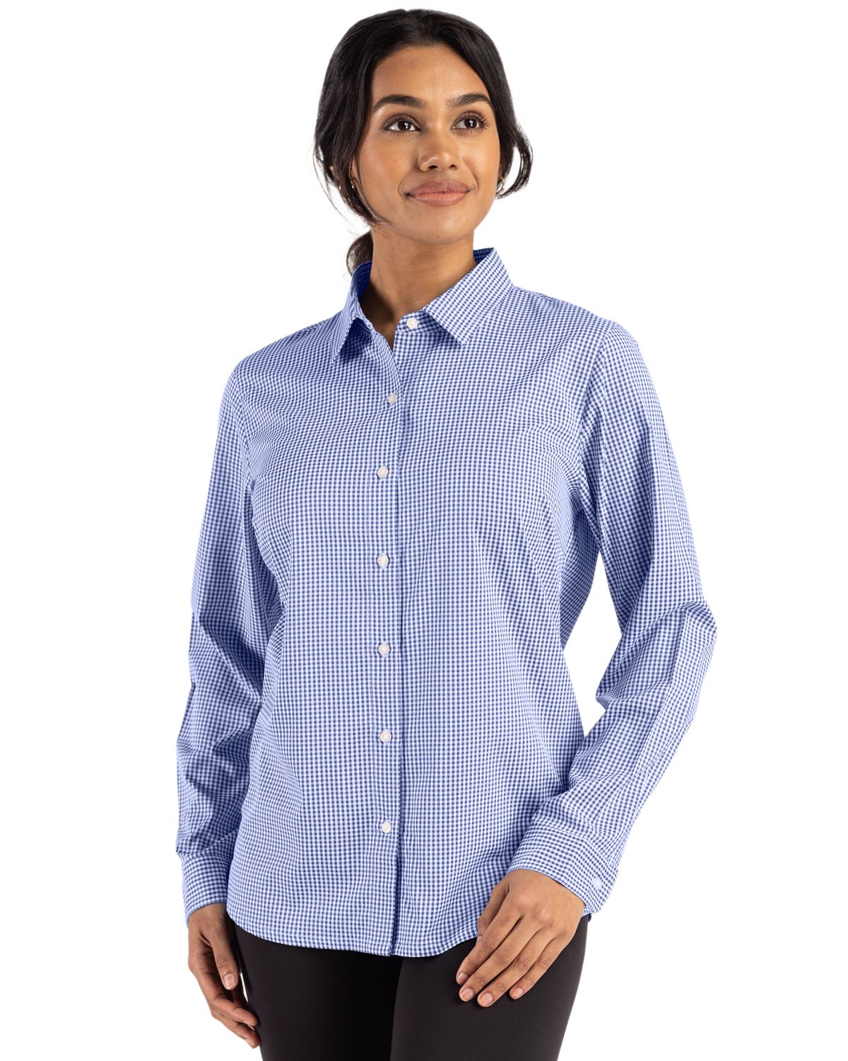 Cutter & Buck Women's Skyline Recycled Gingham Long Sleeve Spread Collar Dress Shirt-7