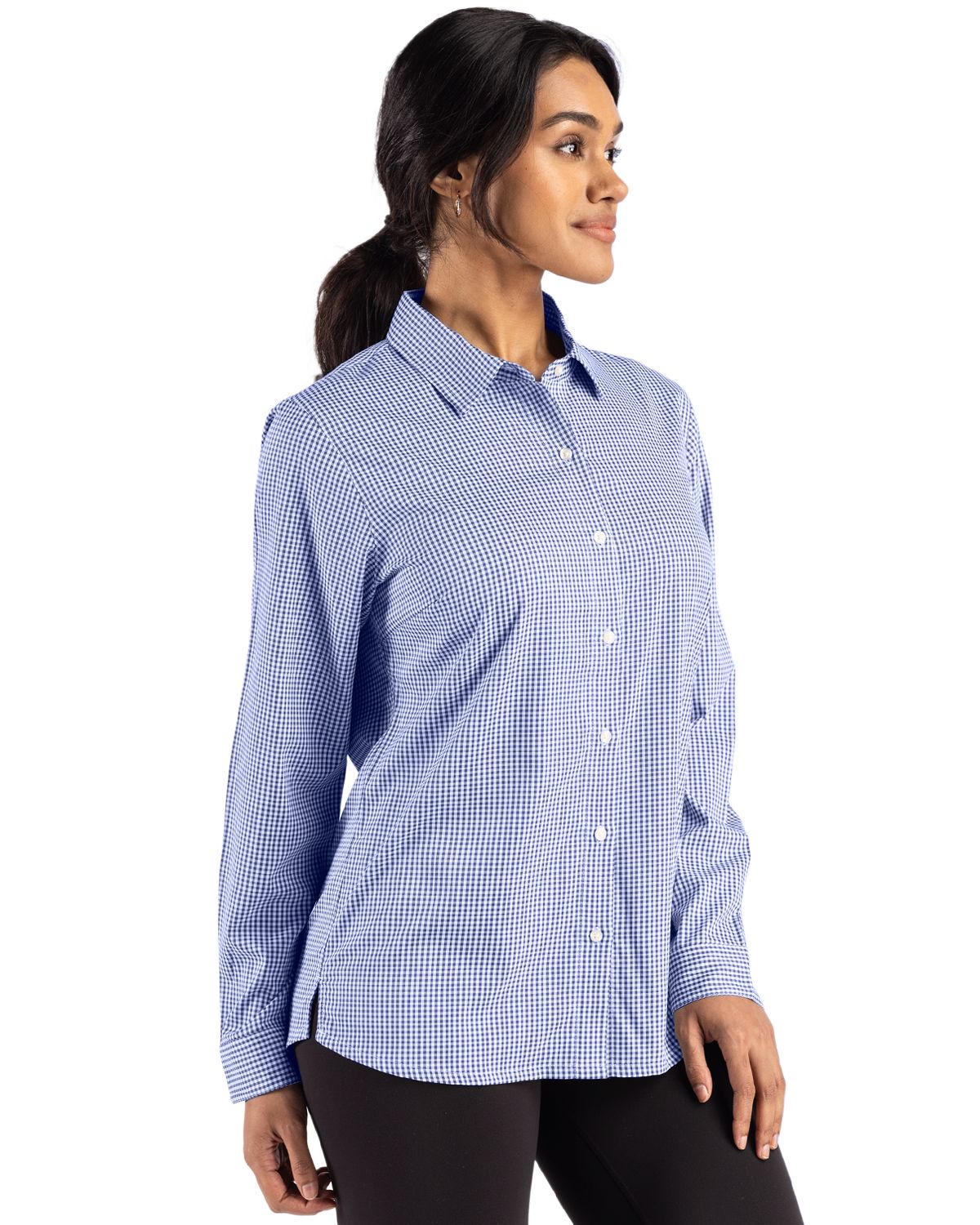 Cutter & Buck Women's Skyline Recycled Gingham Long Sleeve Spread Collar Dress Shirt-9