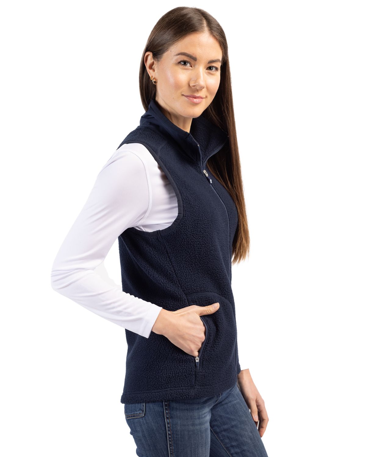 Cutter & Buck Women's Cascade Epic Comfort Recycled Sherpa Fleece Full Zip Vest-9