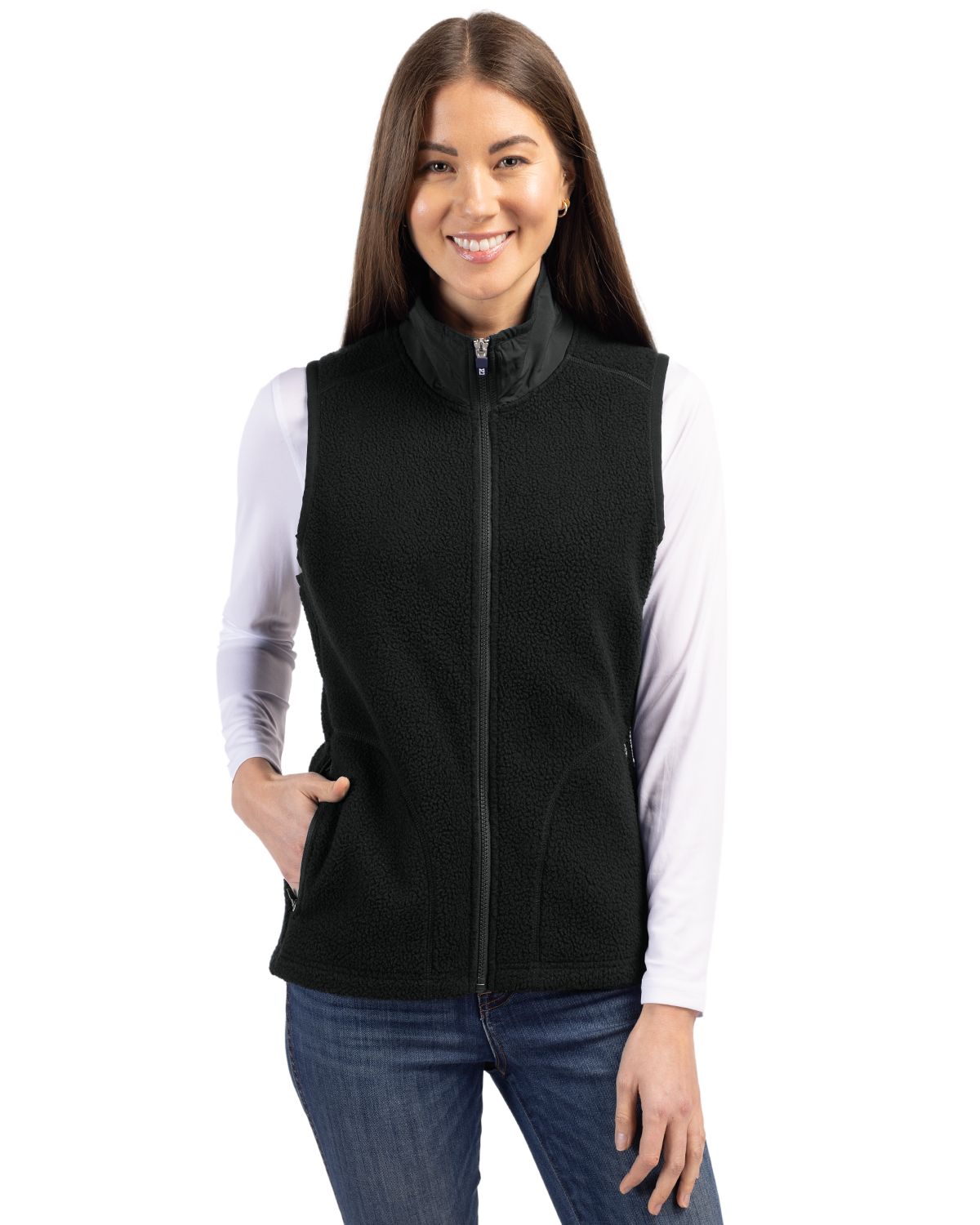 Cutter & Buck Women's Cascade Epic Comfort Recycled Sherpa Fleece Full Zip Vest-5