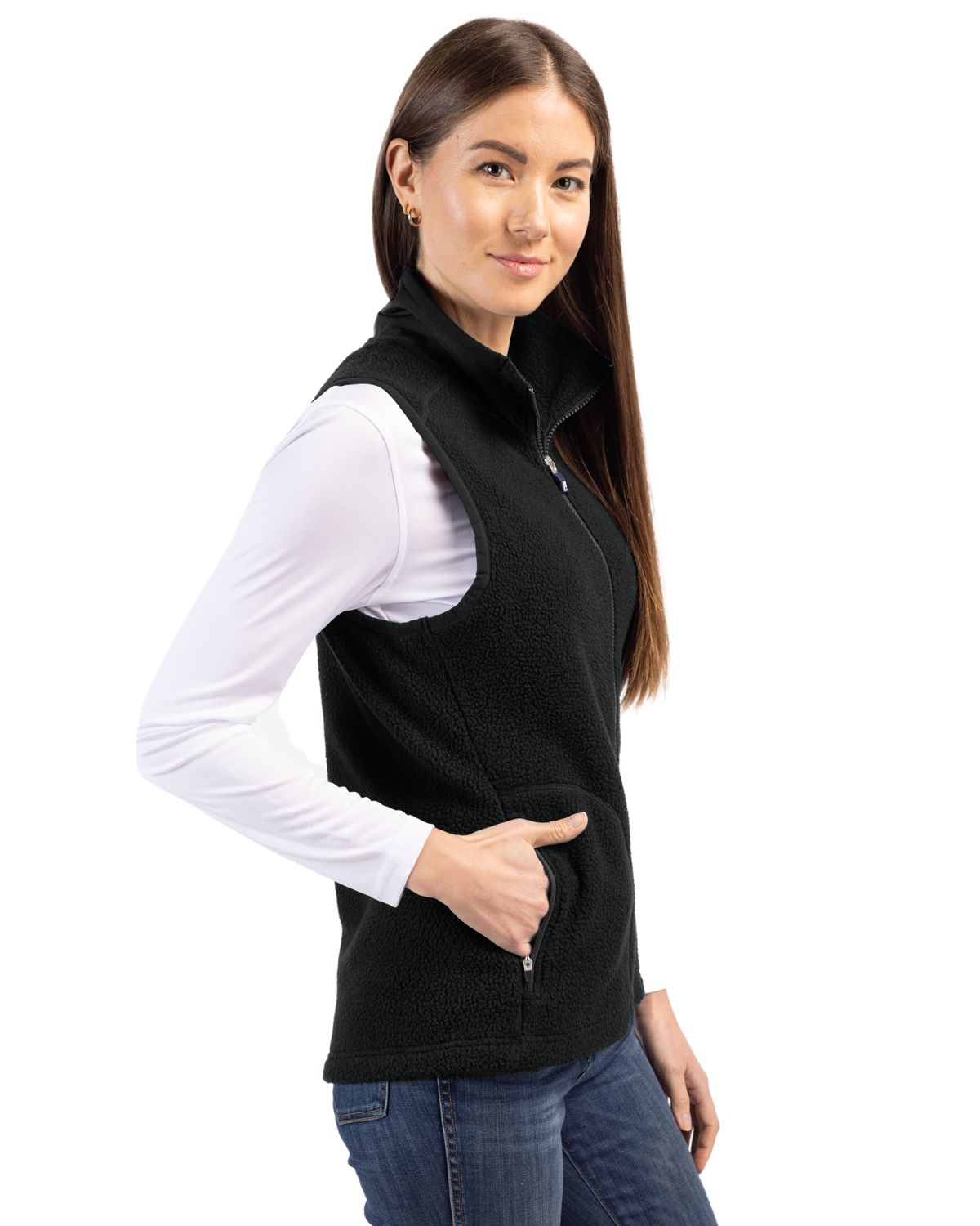 Cutter & Buck Women's Cascade Epic Comfort Recycled Sherpa Fleece Full Zip Vest-6