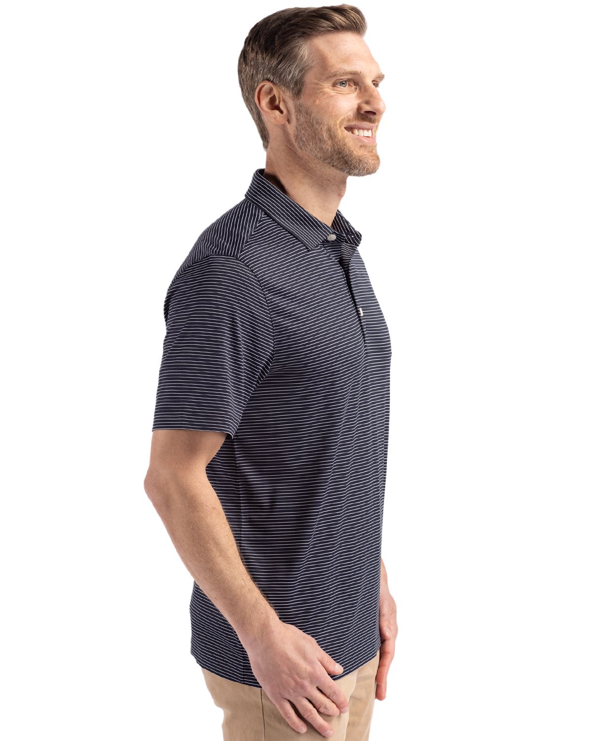 Cutter & Buck Men's Forge Recycled Fine Line Stripe Four-Way Stretch Polo-7