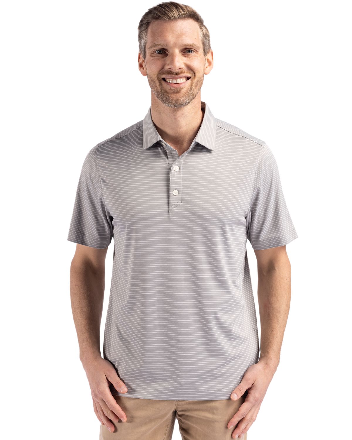 Cutter & Buck Men's Forge Recycled Fine Line Stripe Four-Way Stretch Polo-7