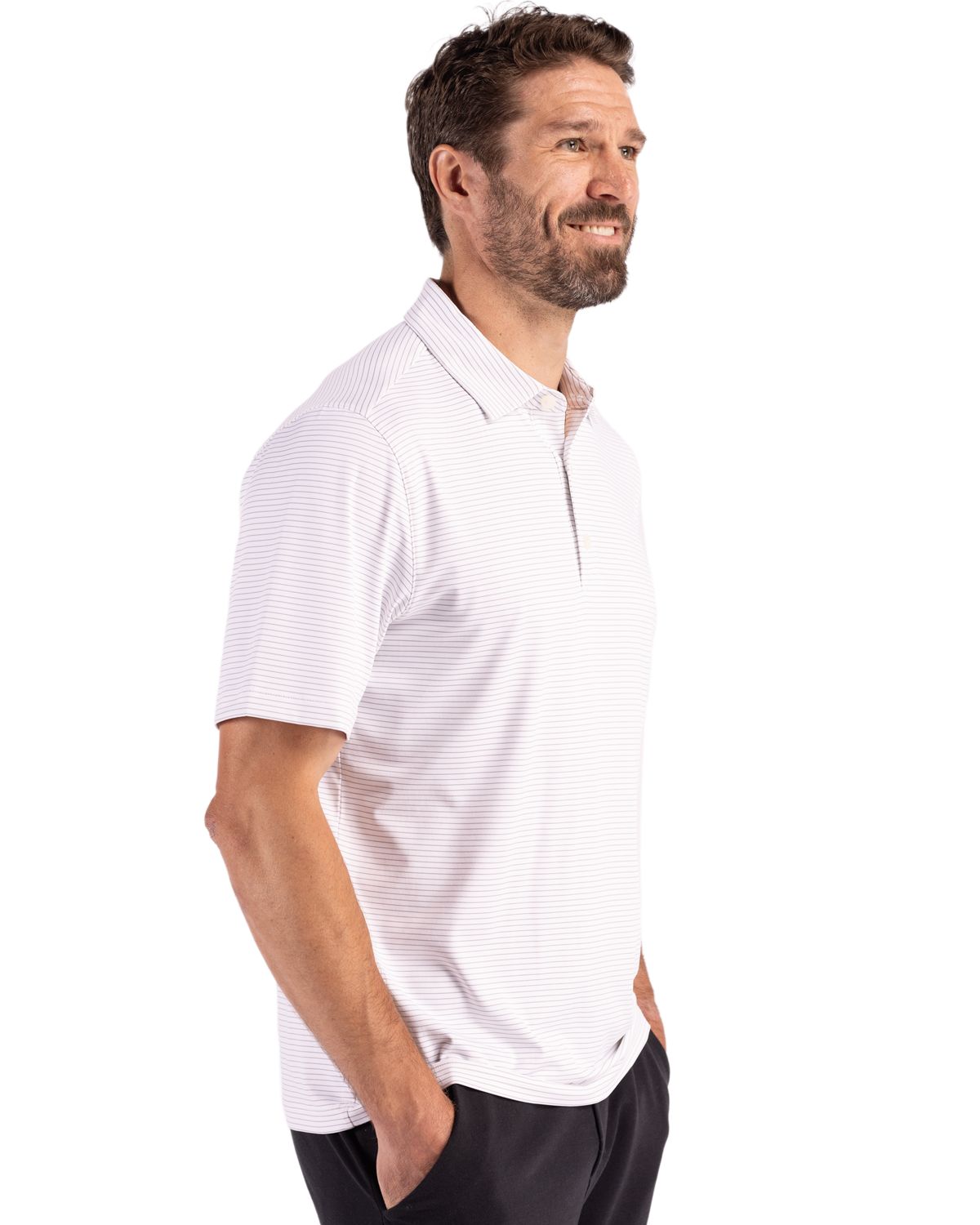 Cutter & Buck Men's Forge Recycled Fine Line Stripe Four-Way Stretch Polo-6