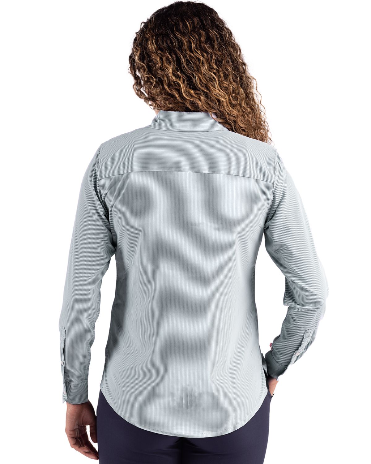 Cutter & Buck Women's Skyline Recycled Pinstripe Long Sleeve Spread Collar Dress Shirt-3