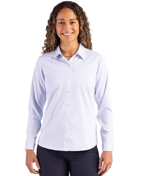 Cutter & Buck Women's Skyline Recycled Pinstripe Long Sleeve Spread Collar Dress Shirt-1