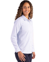 Cutter & Buck Women's Skyline Recycled Pinstripe Long Sleeve Spread Collar Dress Shirt-3