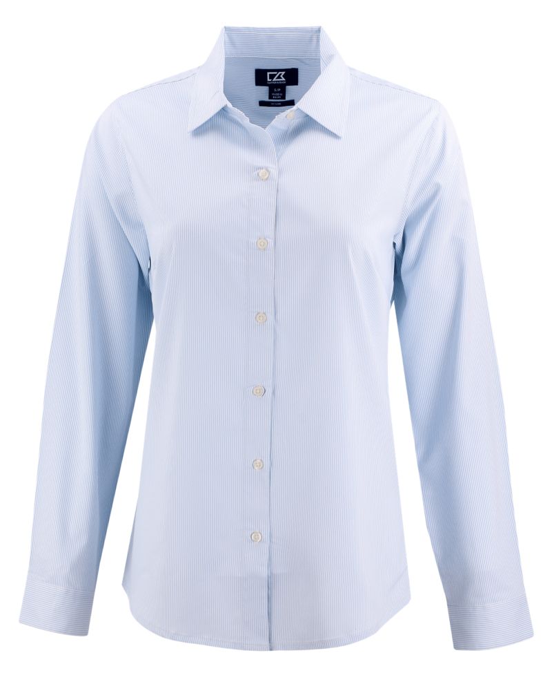 Cutter & Buck Women's Skyline Recycled Pinstripe Long Sleeve Spread Collar Dress Shirt-5