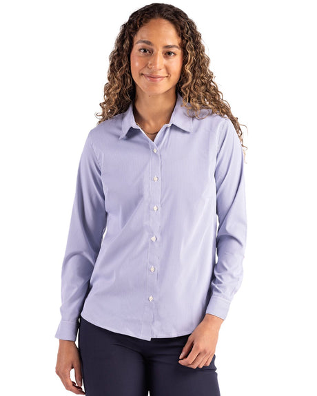 Cutter & Buck Women's Skyline Recycled Pinstripe Long Sleeve Spread Collar Dress Shirt-1