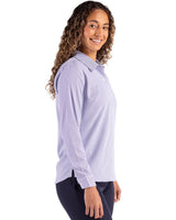Cutter & Buck Women's Skyline Recycled Pinstripe Long Sleeve Spread Collar Dress Shirt-3