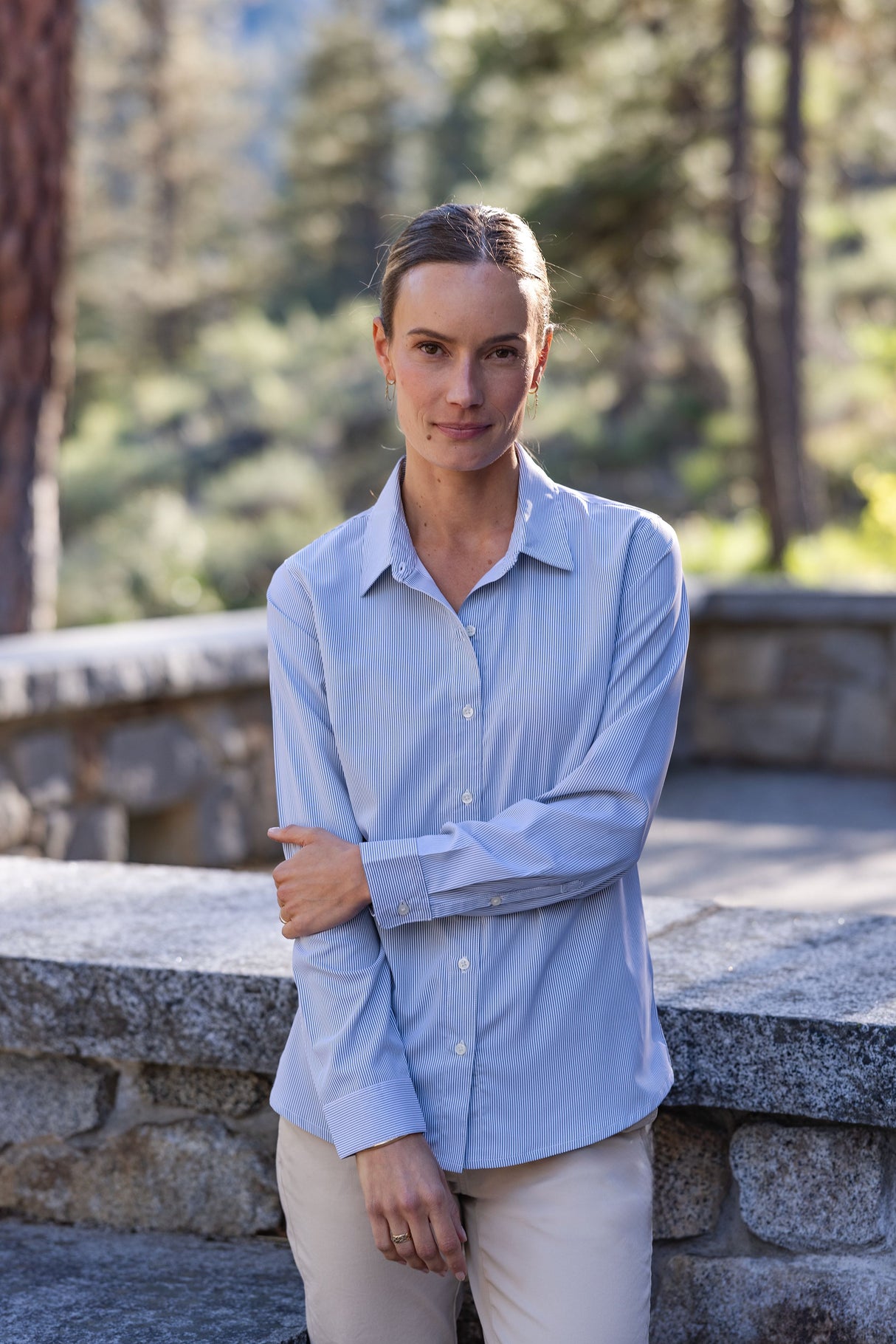 Cutter & Buck Women's Skyline Recycled Pinstripe Long Sleeve Spread Collar Dress Shirt-10