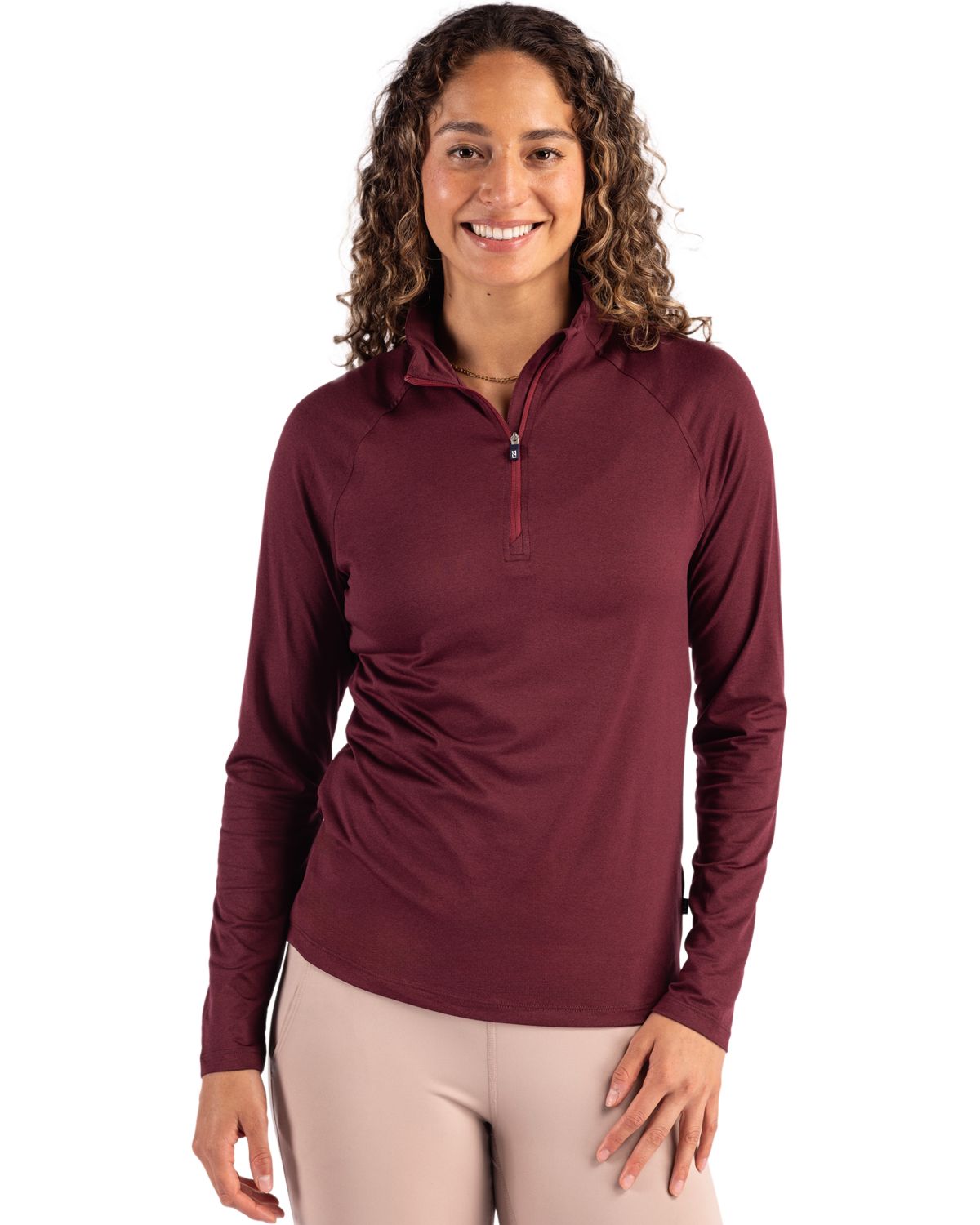 Cutter & Buck Women's Coastline Recycled Double Peached Quarter Zip Pullover-1