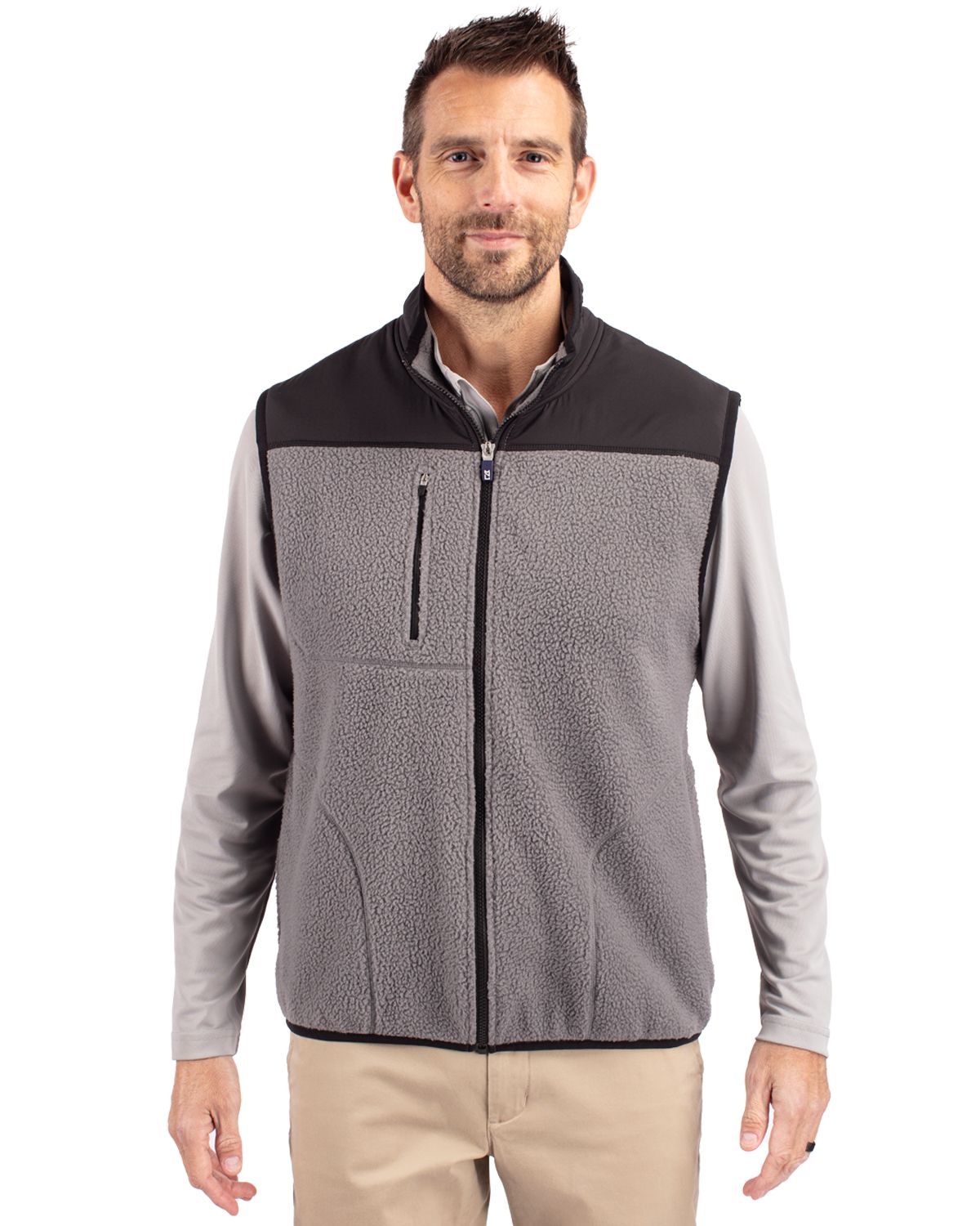 Cutter & Buck Men's Cascade Epic Comfort Recycled Sherpa Fleece Full Zip Vest-1