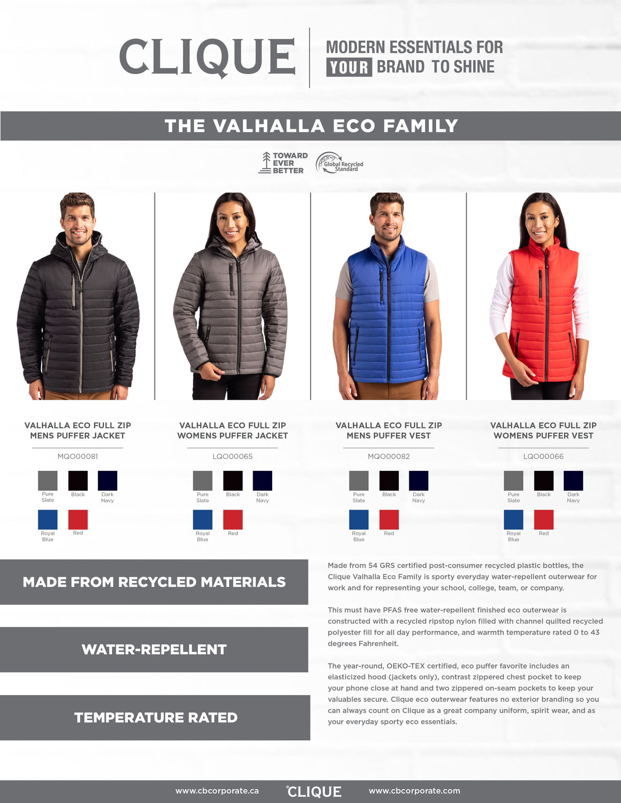 Clique Men's Valhalla Recycled Insulated Puffer Full Zip Hooded Jacket-8