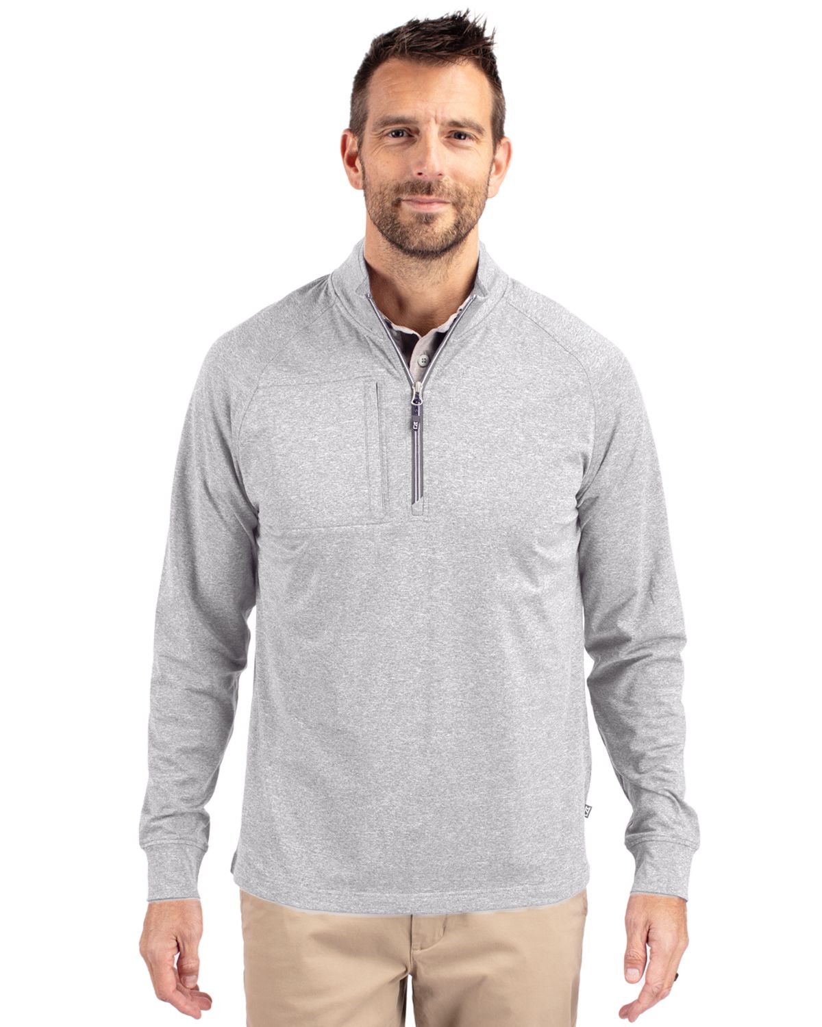 Cutter & Buck Men's Adapt Recycled Soft Knit Stretch Heathered Quarter Zip Pullover-6