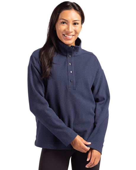 Cutter & Buck Women's Hunts Point Recycled Fleece Hybrid Snap Placket Pullover-1
