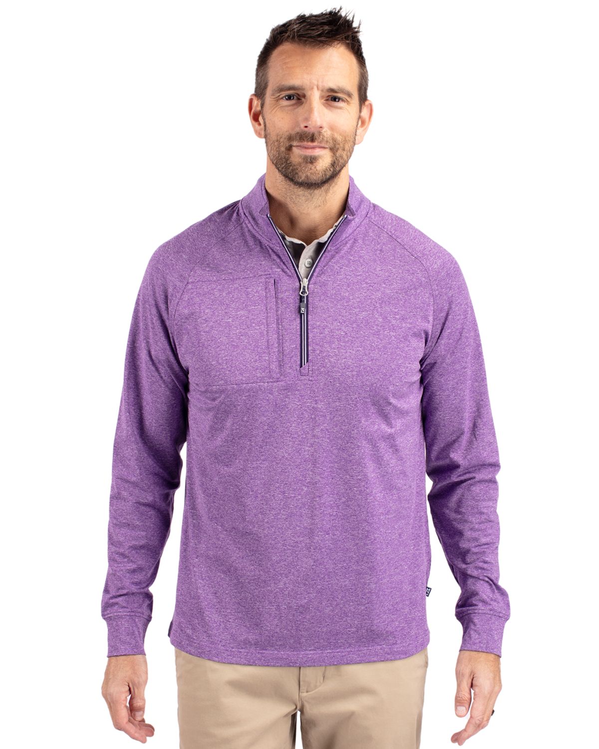 Cutter & Buck Men's Adapt Recycled Soft Knit Stretch Heathered Quarter Zip Pullover-1