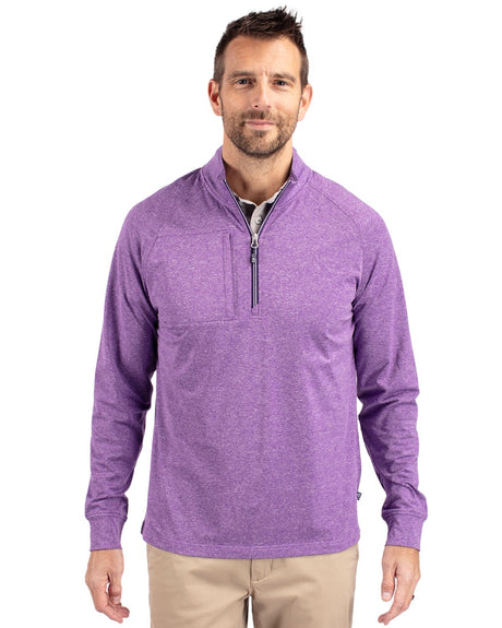 Cutter & Buck Men's Adapt Recycled Soft Knit Stretch Heathered Quarter Zip Pullover-1