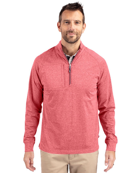Cutter & Buck Men's Adapt Recycled Soft Knit Stretch Heathered Quarter Zip Pullover-1