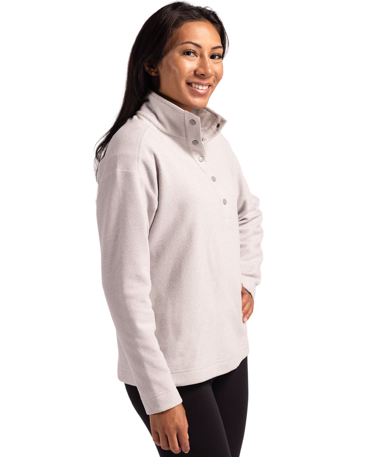 Cutter & Buck Women's Hunts Point Recycled Fleece Hybrid Snap Placket Pullover-10