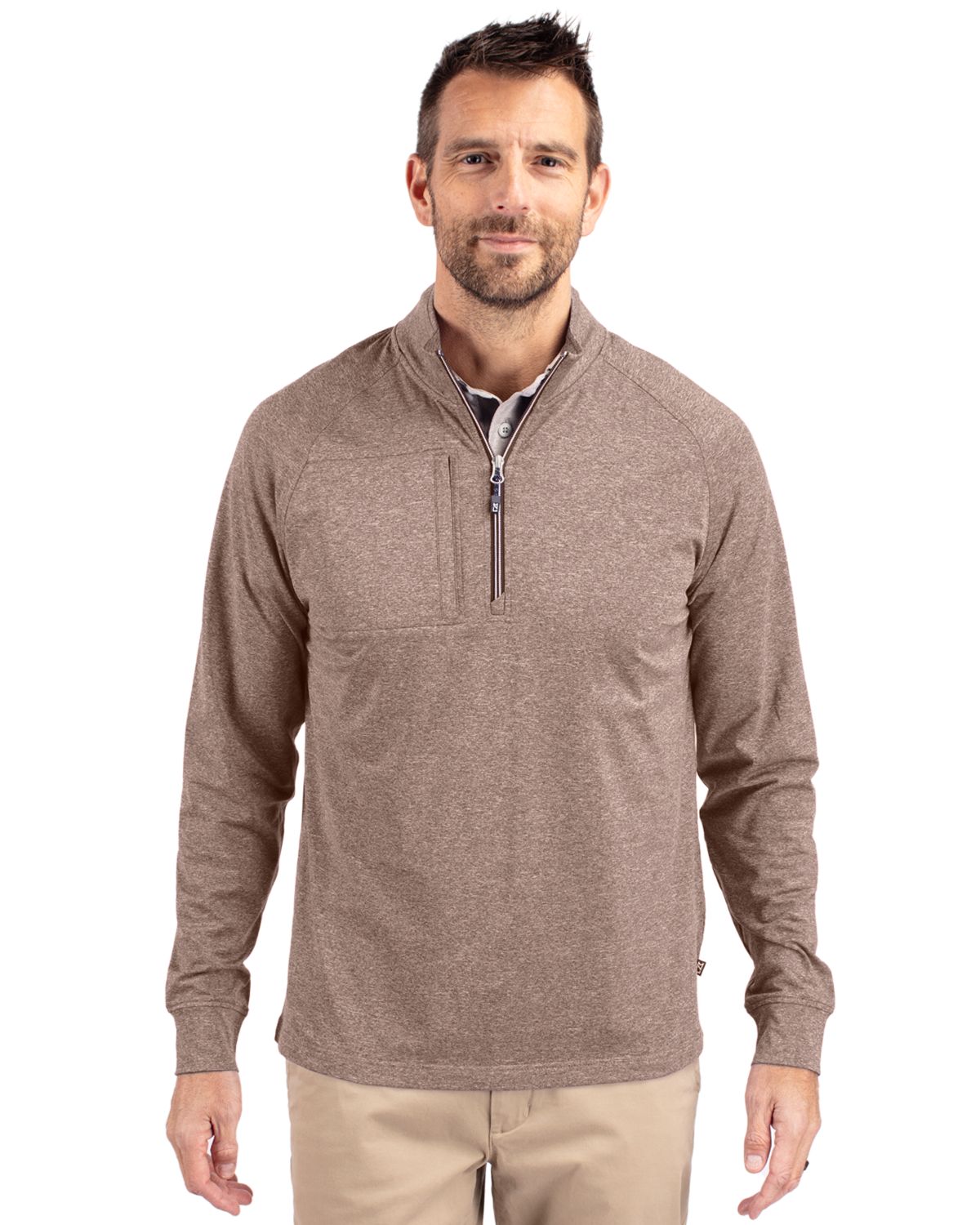 Cutter & Buck Men's Adapt Recycled Soft Knit Stretch Heathered Quarter Zip Pullover-1