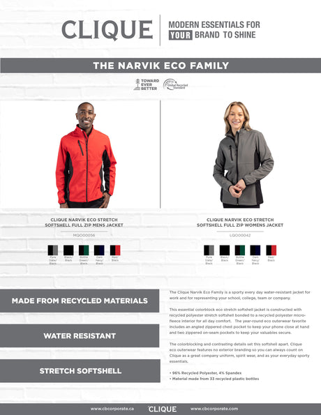 Clique Men's Narvik Recycled Colorblock Stretch Softshell Full Zip Jacket-1