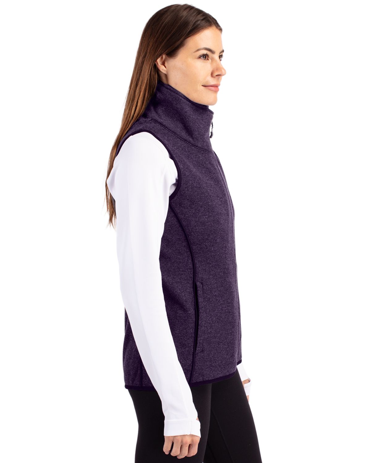 Cutter & Buck Women's Mainsail Sweater-Knit Full Zip Asymmetrical Vest-3