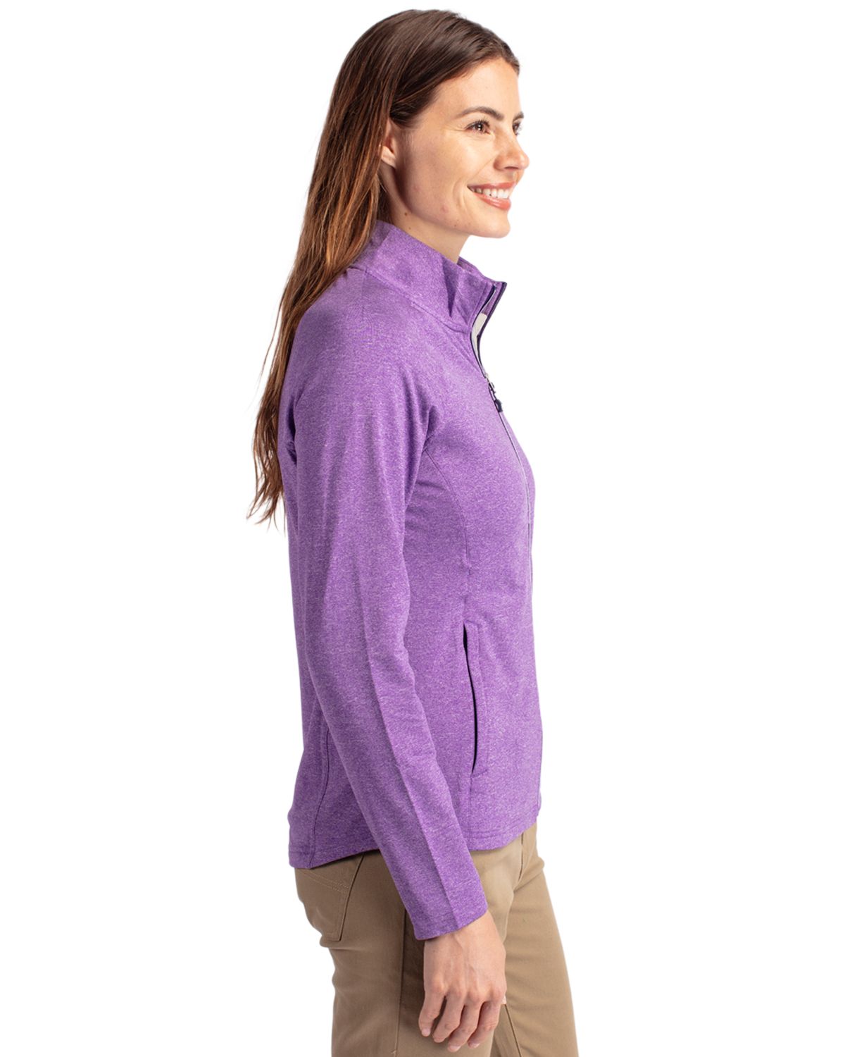 Cutter & Buck Women's Adapt Recycled Soft Knit Stretch Heathered Full Zip Jacket-3