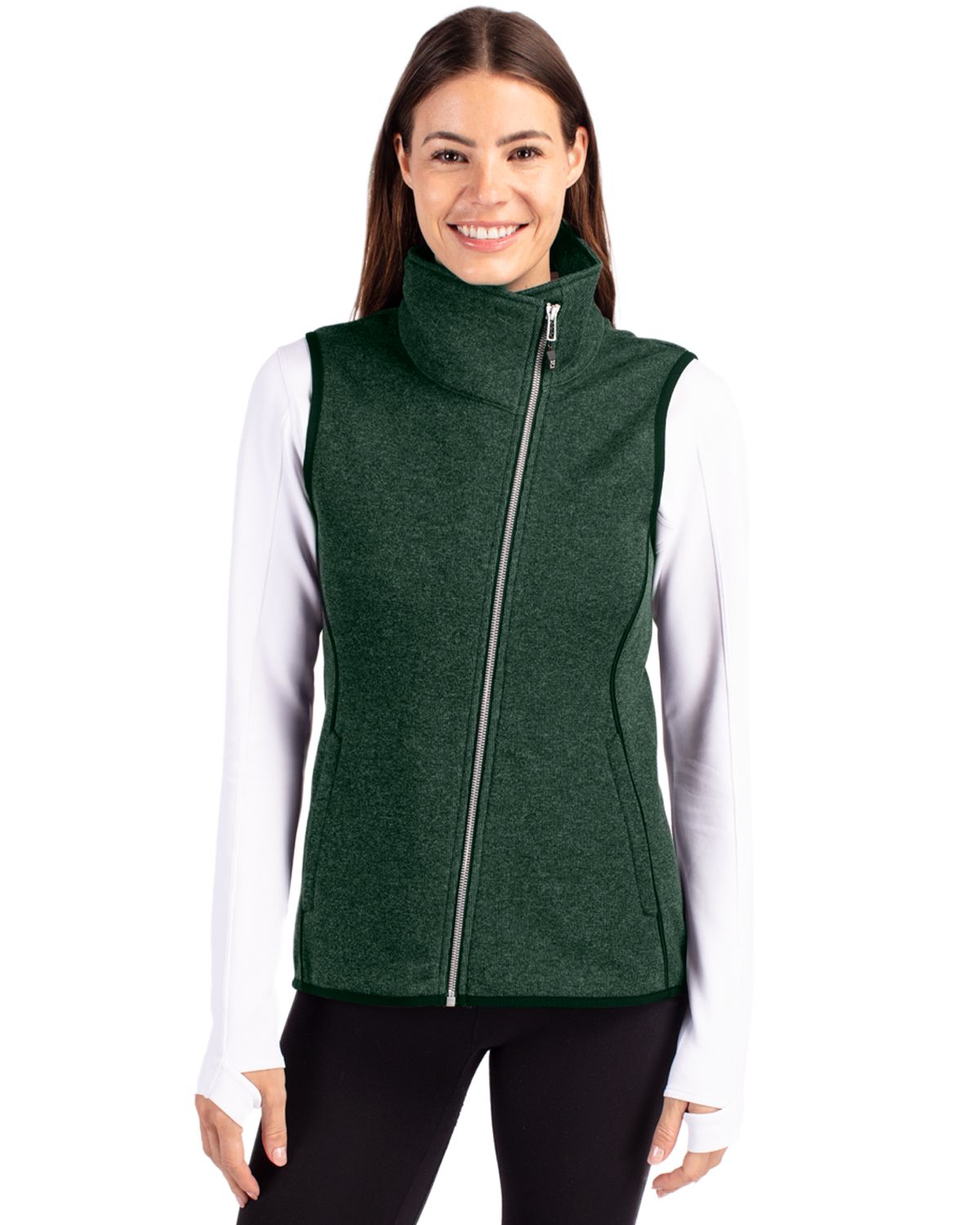 Cutter & Buck Women's Mainsail Sweater-Knit Full Zip Asymmetrical Vest-1