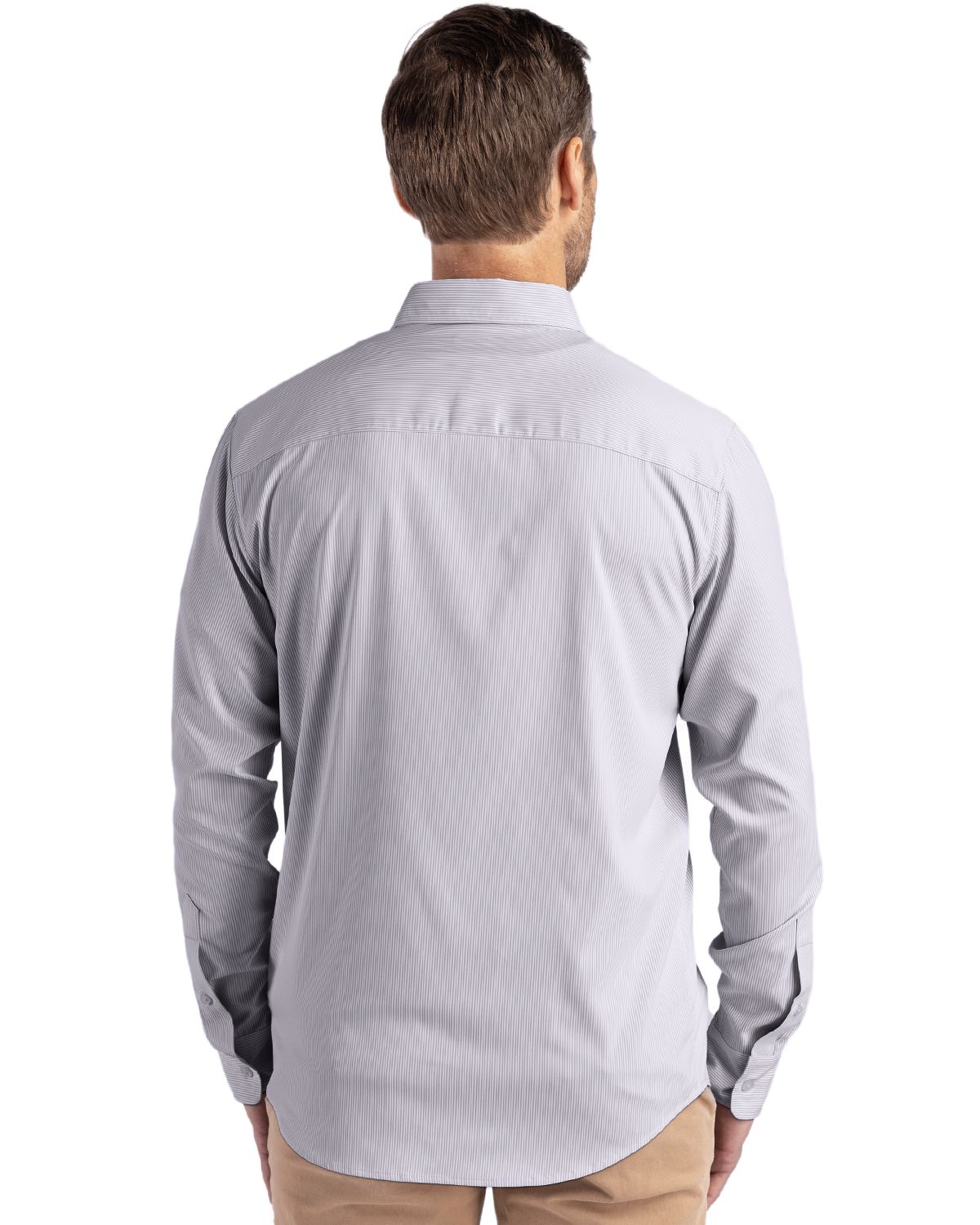 Cutter & Buck Men's Skyline Recycled Pinstripe Long Sleeve Button Down Dress Shirt-5