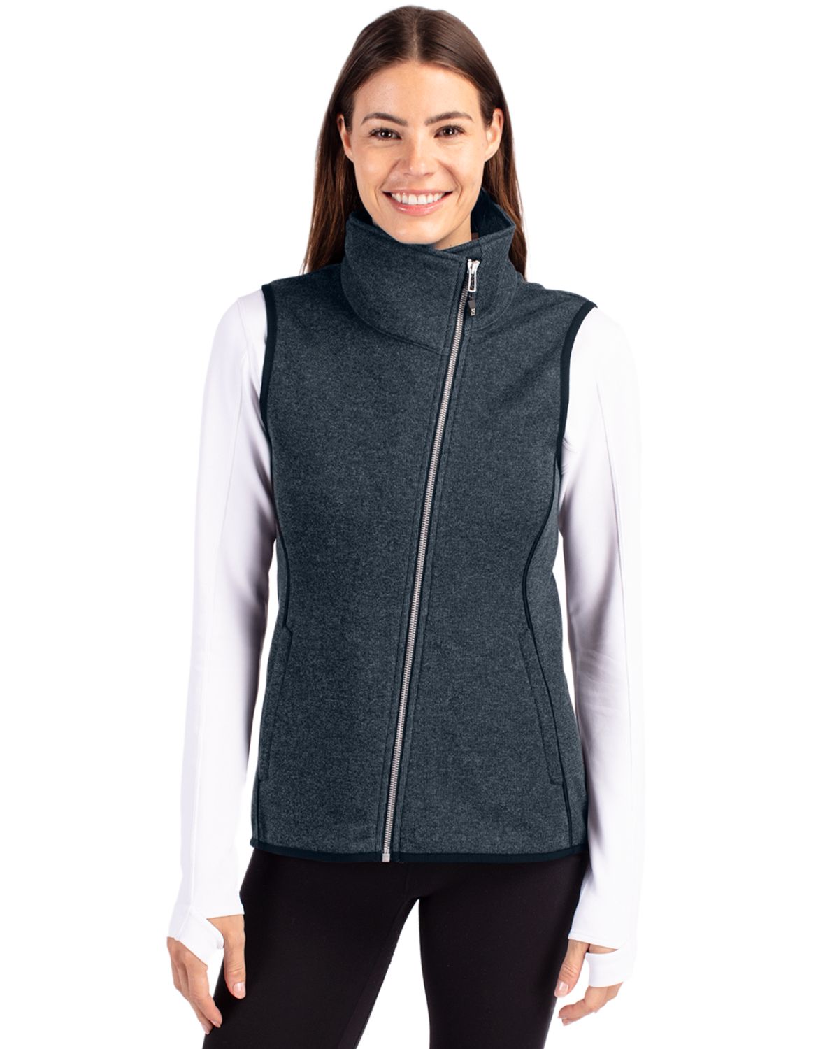 Cutter & Buck Women's Mainsail Sweater-Knit Full Zip Asymmetrical Vest-1