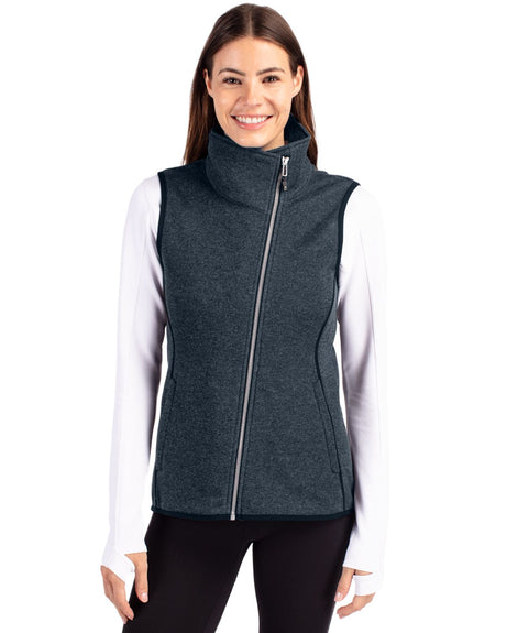 Cutter & Buck Women's Mainsail Sweater-Knit Full Zip Asymmetrical Vest-1
