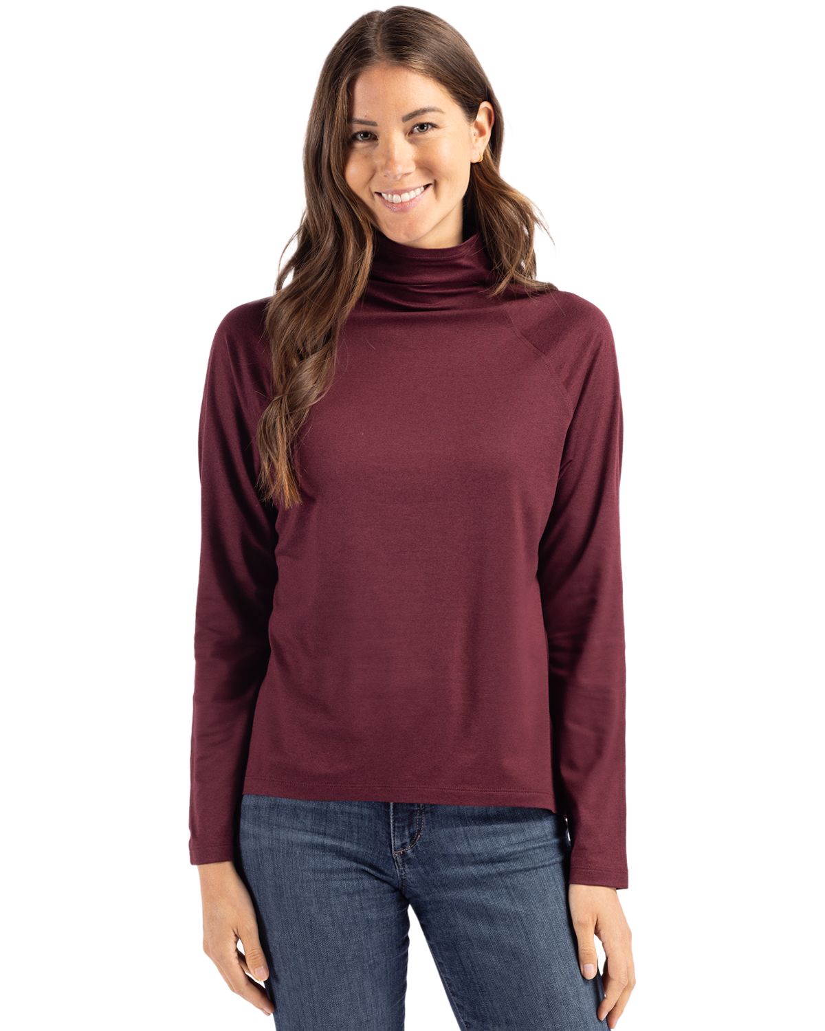 Cutter & Buck Women's Coastline Recycled Double Peached Funnel Neck Pullover-1