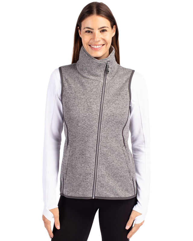 Cutter & Buck Women's Mainsail Sweater-Knit Full Zip Asymmetrical Vest-1