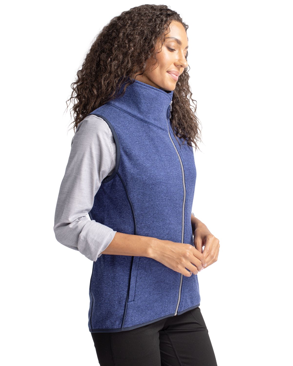 Cutter & Buck Women's Mainsail Sweater-Knit Full Zip Asymmetrical Vest-4