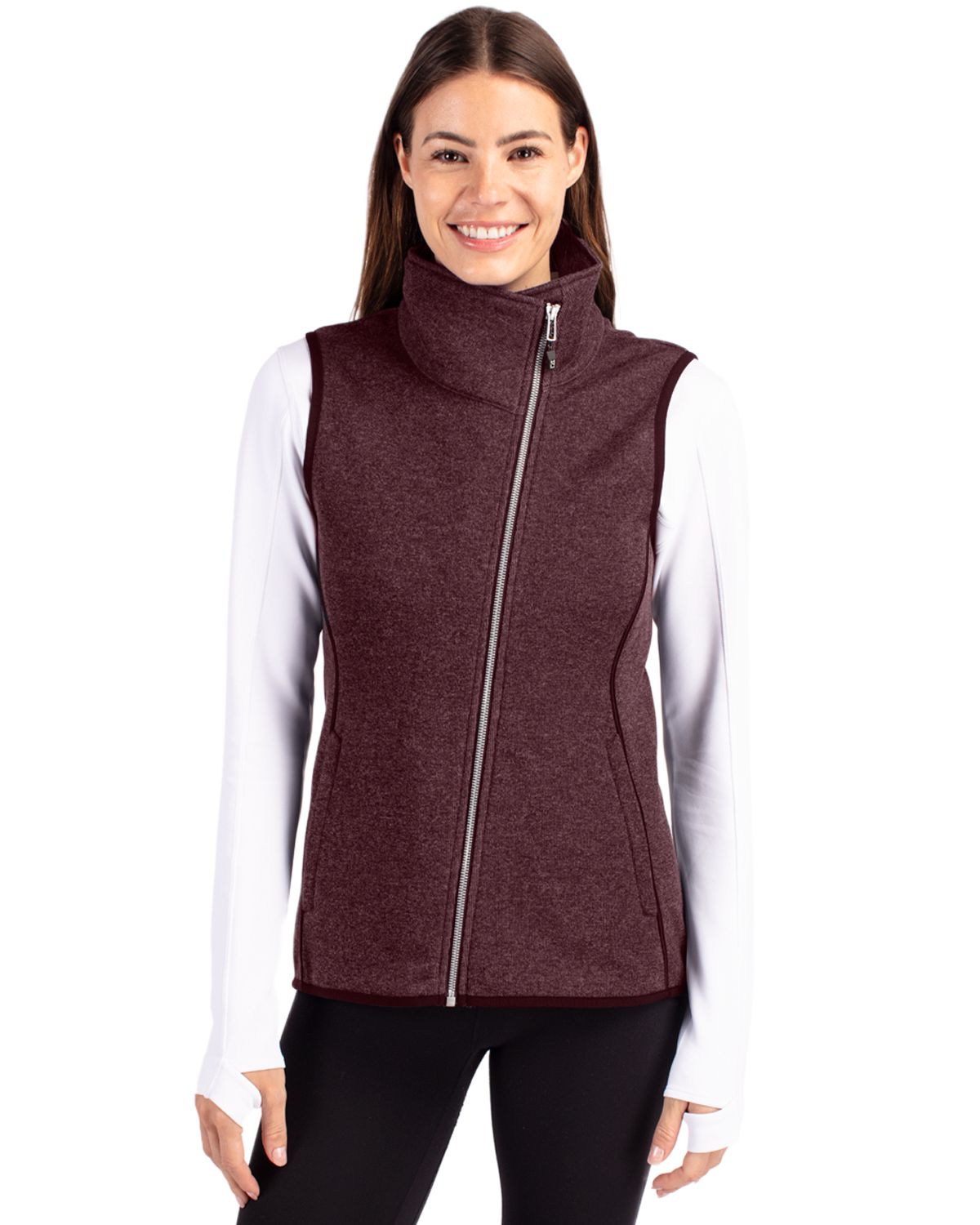 Cutter & Buck Women's Mainsail Sweater-Knit Full Zip Asymmetrical Vest-2