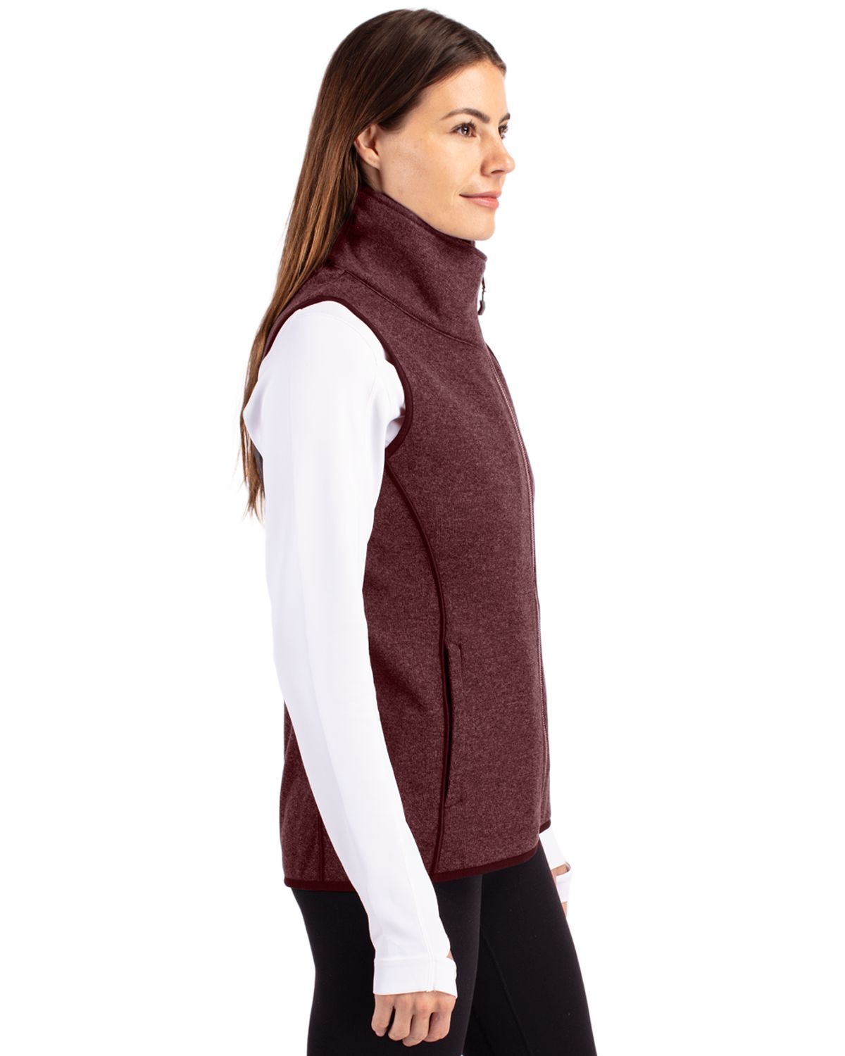 Cutter & Buck Women's Mainsail Sweater-Knit Full Zip Asymmetrical Vest-3