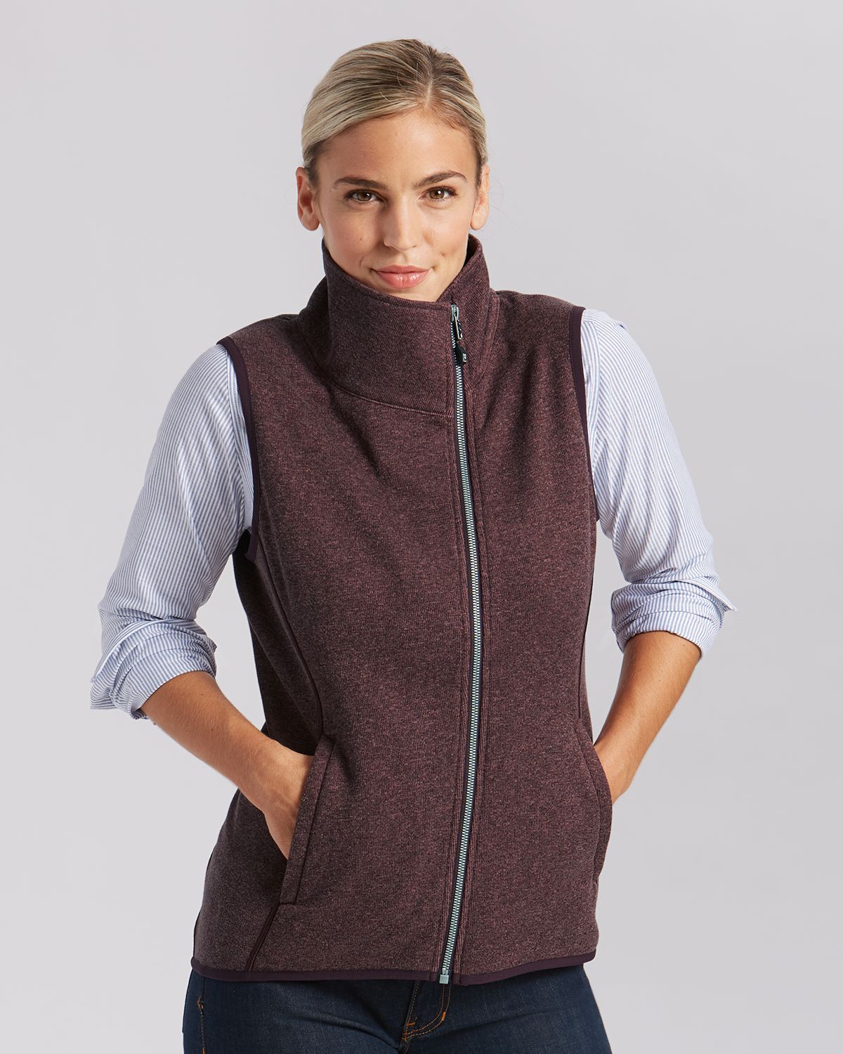 Cutter & Buck Women's Mainsail Sweater-Knit Full Zip Asymmetrical Vest-8