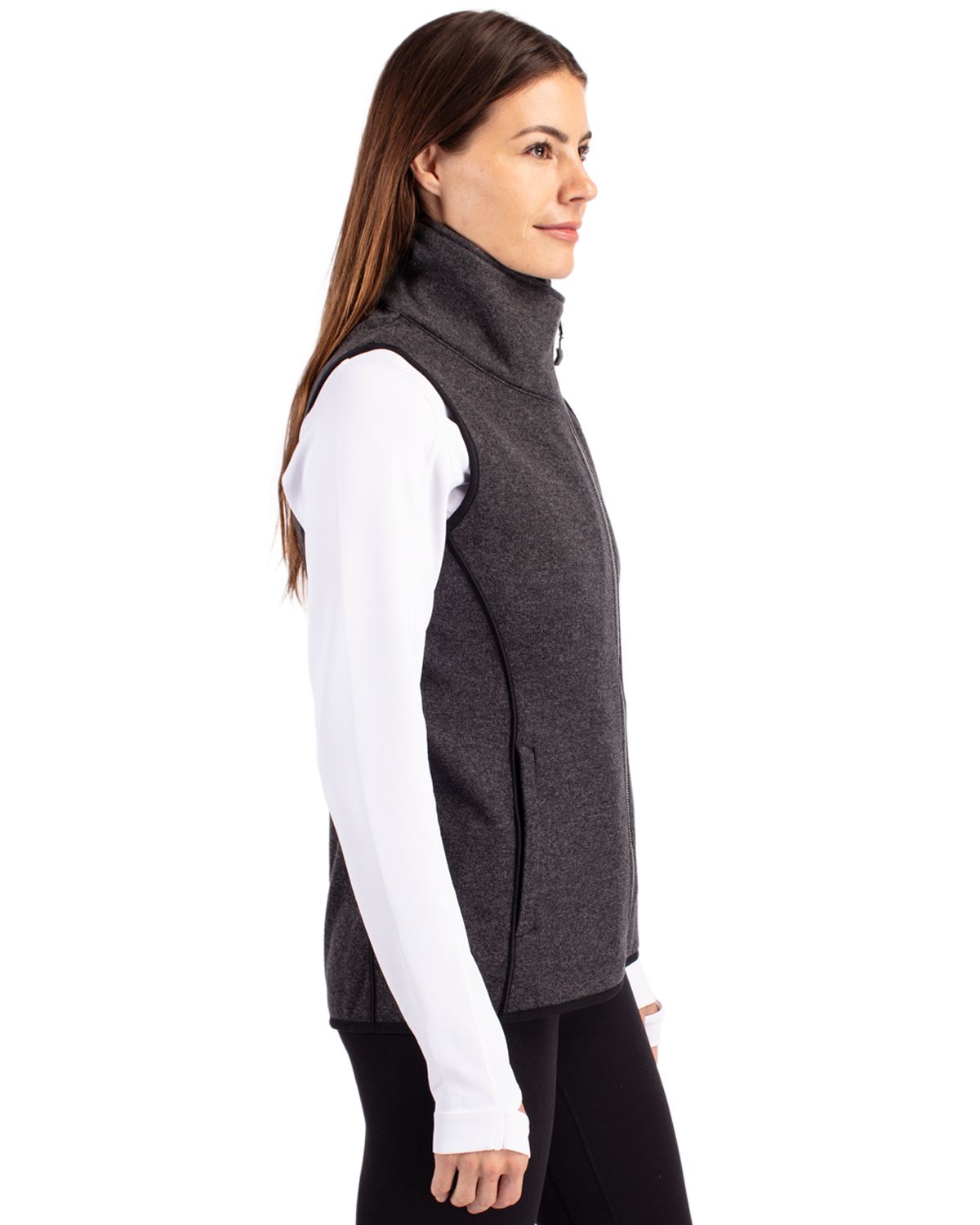 Cutter & Buck Women's Mainsail Sweater-Knit Full Zip Asymmetrical Vest-3