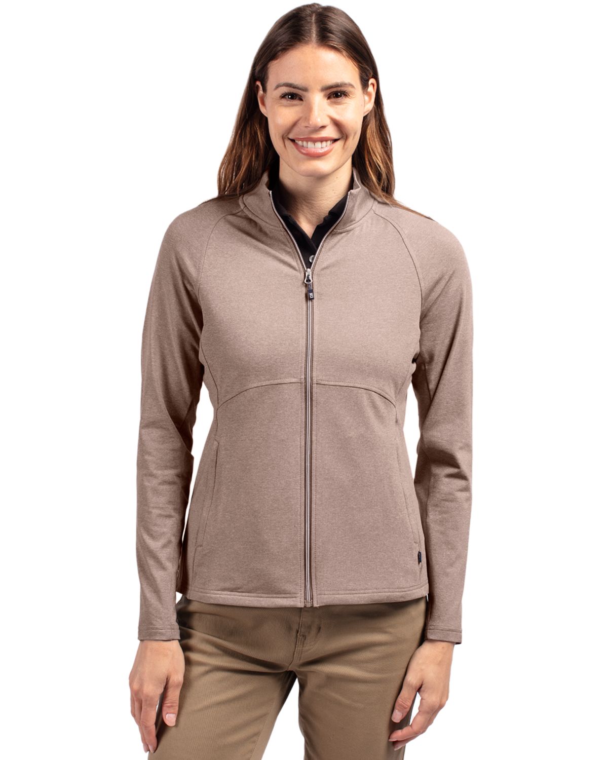 Cutter & Buck Women's Adapt Recycled Soft Knit Stretch Heathered Full Zip Jacket-1
