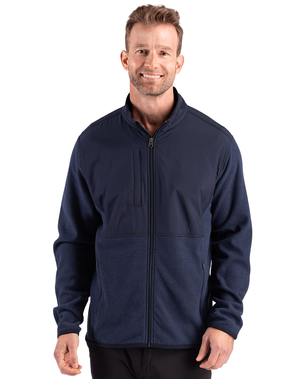Cutter & Buck Men's Hunts Point Recycled Fleece Hybrid Full Zip Jacket-1
