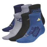 adidas Youth Cushioned Graphic 6-Pack Quarter Sock Unisex Accessories Socks