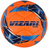 Vizari Tocara bright orange futsal ball with blue geometric patterns and textured hand stitched panels